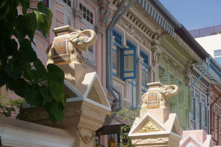 Colorful heritage terrace houses with ornate facades - Elephant detailのeditorial素材