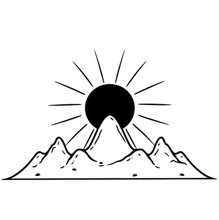 Sunset behind mountains line artの写真素材