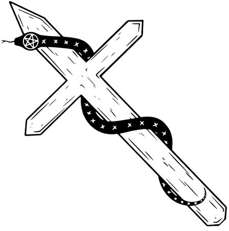 Snake wrapped around cross line artの写真素材