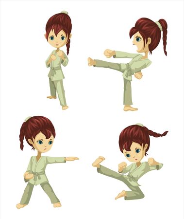 a girl with different poses for karateのイラスト素材