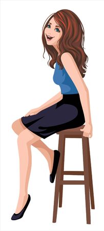 a girl is sitting on high stoolのイラスト素材