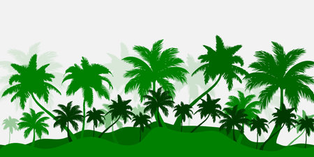 Beach with palm trees, with forest of palm treesのイラスト素材