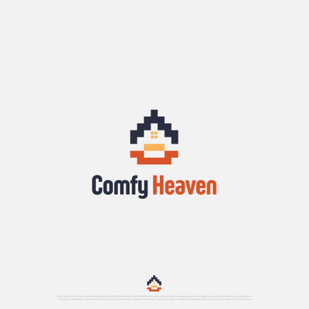comfy heaven house with sofa and a pixelated icon logo conceptのイラスト素材