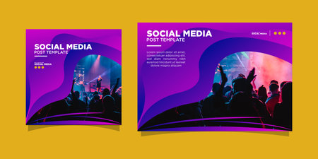 social media post square and rectangle template with colorful and trendy theme with replaceble image space carnival music festival stage eventのイラスト素材
