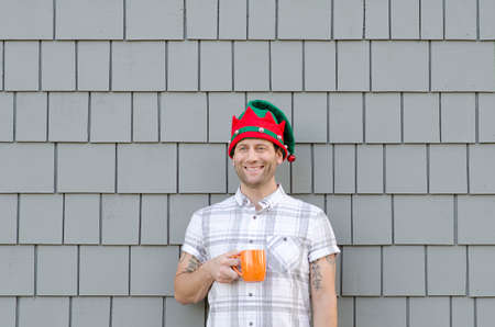 Christmas spirit with a cup of coffee.の写真素材