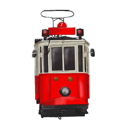 drawing of a turkish tram on a white backgroundの写真素材