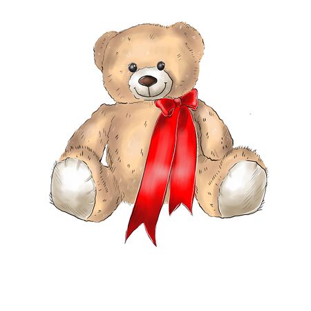 Illustration of a teddy bear with a red bow. Valentines Day.の写真素材