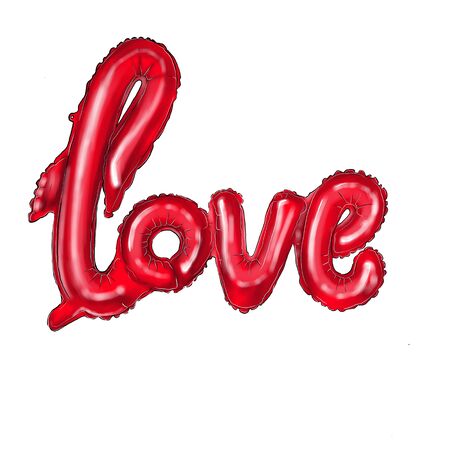 Red heart-shaped balloons and the inscription love balloons. Illustration for Valentines Day posters, badges, Valentines Day greeting cards, Valentines Day prints and web projects.の写真素材