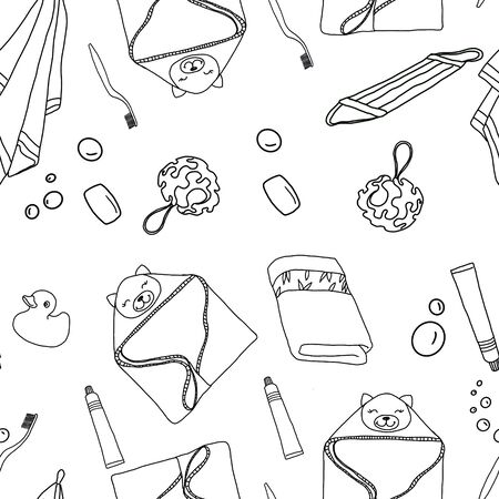 Black and white seamless pattern of bathroom accessories.の写真素材