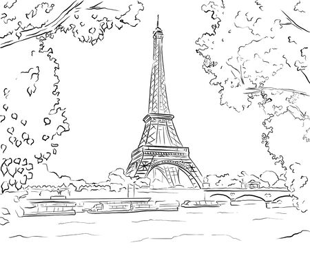 Eiffel tower in Paris illustration on whiteの写真素材
