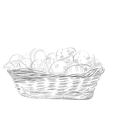 Black and white illustration of an easter basket with eggs.の写真素材