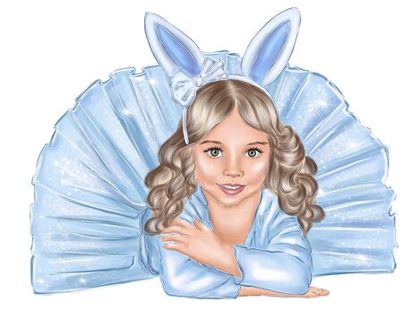 Girls Easter Bunny Rabbit Ears Nose Tail Fancy Dress Costume Concept Card Character illustrationの写真素材