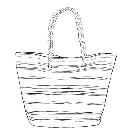 Black and white illustration of a beach bag.の写真素材