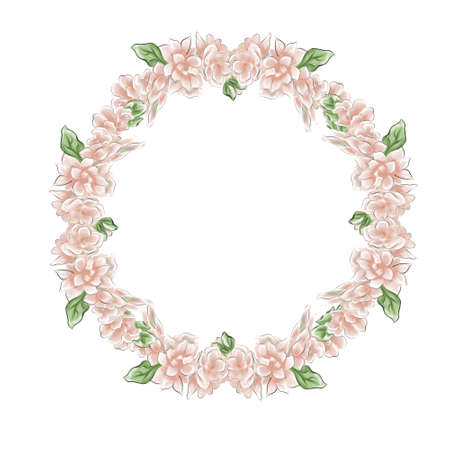 Floral Frame. Cute retro flowers arranged un a shape of the wreath perfect for wedding invitations and birthday cardsの写真素材
