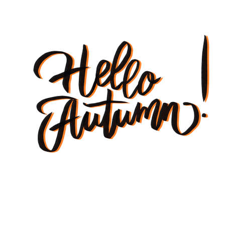 Hand drawn typography lettering phrase Hello Autumn! isolated on white background. Fun calligraphic ink brush lettering for photo overlays, greeting and invitation cards or t-shirt design.の写真素材