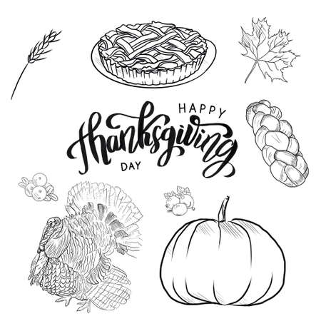 Black and white set of images Thanksgiving Day.の写真素材