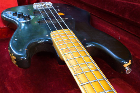 The part of the black bass guitar