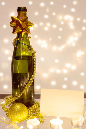 Beautiful ornaments, candles and champagne as a New Year decoration, photographyの写真素材