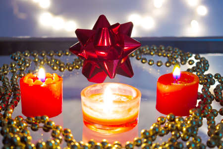 Beautiful ornaments and candles as a New Year decoration, photographyの写真素材