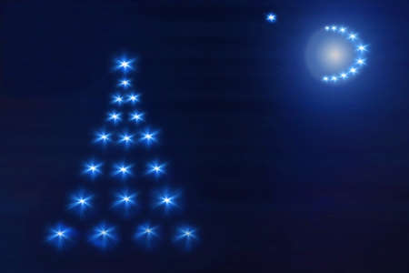 Christmas tree and the moon from stars, New Year, Illustrationの写真素材