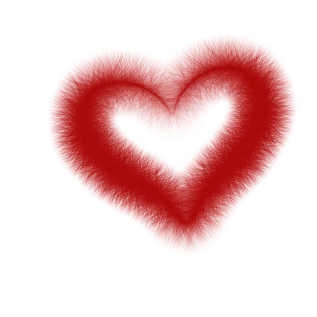 Heart. Red fluffy heart isolated on white background. Texture of fur, swan feather. Volumetric heart. Symbol of February 14, symbol of Valentine's Day. Design elementfor a Valentine's Day cardの写真素材
