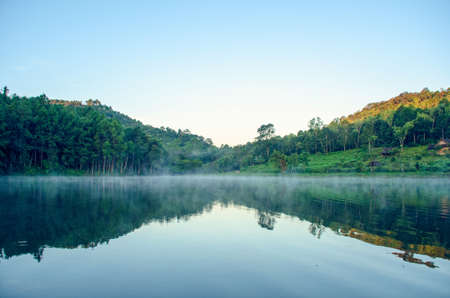 Morning fog on a lakeの写真素材