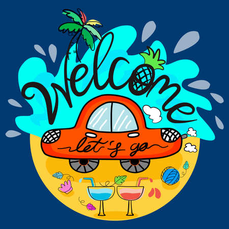 Simple (summer) vector illustration with doodle pattern. Can be adapted to a variety of applications such as backgrounds, web, t-shirt designs, cards, stickers, mugs, digital prints, printed fabricsのイラスト素材