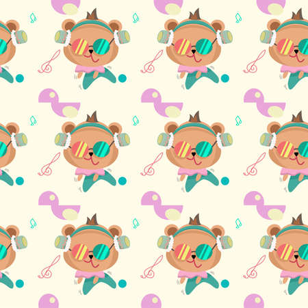 Seamless pattern of cute animals having fun with music.Designed for making backgrounds, cards, baby clothes patterns, covers, and moreのイラスト素材