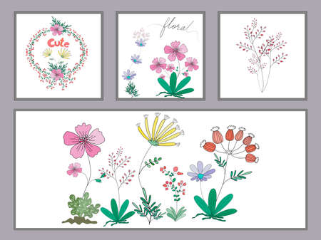 Cute floral and leaf motifs, simple pastel tones designed for backgrounds, fabric wrapping paper prints, bouquets, t-shirt designs, digital prints, covers, cards, decoupage, DIY,  and moreのイラスト素材