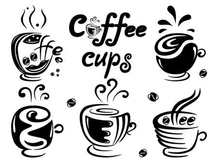 The black and white tones of coffee cup designs can be adapted to applications such as t-shirt designs. digital printing Decorate coffee shops,  printed bags, digital paper, cushions, mug designのイラスト素材