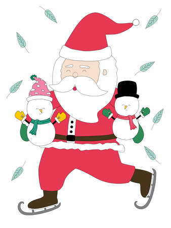 Merry Christmas with Santa Claus characters in various gestures Designed in doodle style for Christmas themes, decorations, cards, patterns, pillow patterns, t-shirts, stickers, digital print and moreのイラスト素材