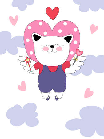 Collection Happy Valentine's Day with cute cats. Design a Valentine-themed doodle style for cards, posters, backgrounds, t-shirt designs, digital prints, covers, pillow, decoration, mugs  and moreのイラスト素材