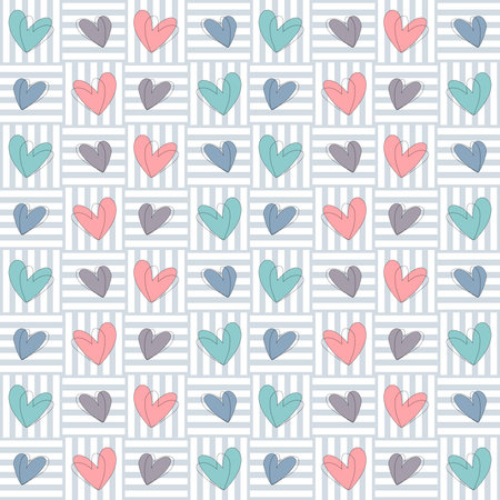 A collection of seamless patterns hearts in pastel vintage tones designed in doodle style for...
