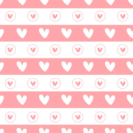 A collection of seamless patterns hearts in pastel vintage tones designed in doodle style for wrapping paper, fabric patterns, pillow patterns,  card, digital paper, background, valentines decorationのイラスト素材