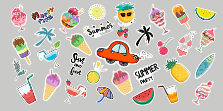 Summer sticker set, colorful, can be adapted to a variety of applications such as Scrapbook, cover,...