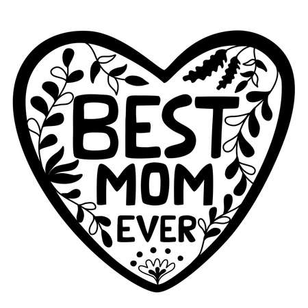 Set of vector hand lettering and floral patterns for Mother's Day, designed in black tones. It can be adapted to various applications such as cards, tshirt designs, gifts for moms, bag designs, mugのイラスト素材