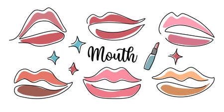 Mouth vector illustration Doodle style design for fashion, decoration, cards, beauty salons, backgrounds, digital prints, stickers and more.のイラスト素材