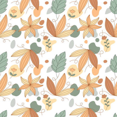 Seamless flowers patterns designed in doodle and vintage style. on white background for digital print, background, spring theme decoration, fabric pattern, card, scrapbook, t-shirtのイラスト素材
