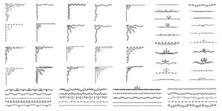 Collection of corner, dividers, edge, designed in doodle style. can be adapted for a variety of applications such as decorating paper, worksheets, scrapbook, cover, elements for teのイラスト素材