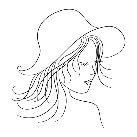 Woman line art, at vintage style design Black pine lines on white background for decorating cards, product design, digital printing, women's day, t-shirt patterns, fabric patternsのイラスト素材