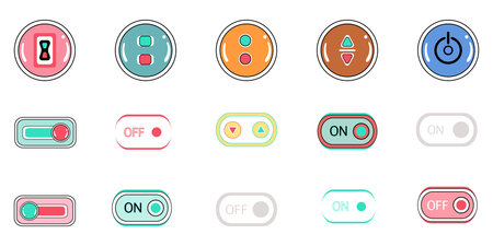 Vector set of on off button designs on white background for Online business, computer components,...