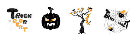Halloween trick or treat lettering designs can be adapted for a variety of uses, including cards, Halloween themed decorations, scrapbooks, digital prints, stickers, craftsのイラスト素材
