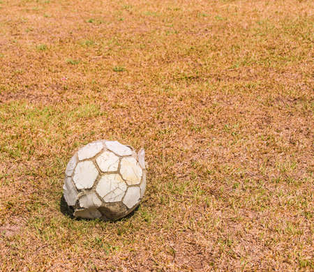 old ball on the dry grassの写真素材