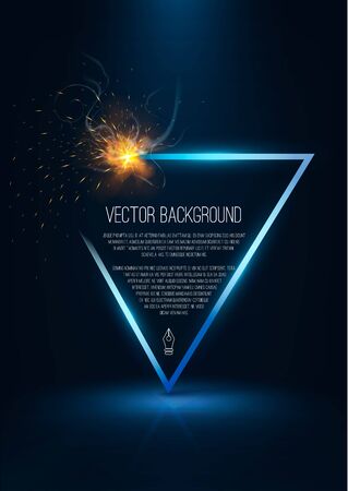 Vector triangular frame with realistic flashes, sparks and shadow. Red banner / background template / wallpaper / poster.のイラスト素材