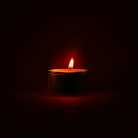 Vector realistic candle illustration. Burning candle on dark background.のイラスト素材