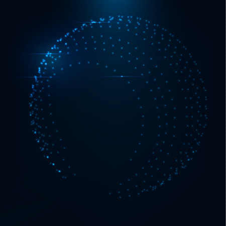 3d abstract shape consist of glowing dots . Colorful magic shiny globe . Digital connection. Blue glitter particles .Technology concept . Neon glowing and reflections .Globe Grid . Abstract circlesのイラスト素材