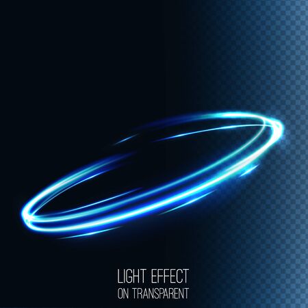 Neon blurry circles at motion . Abstract luminous swirl trail , slow shutter speed effect . Light painting .  Lights shape at motion . Vector exposure time ,のイラスト素材