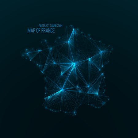 Digital web map of UAE. Global network connection with glowing triangular elements . Abstract country wireframe . Technology vector illustration . United Arab Emirates shape .のイラスト素材