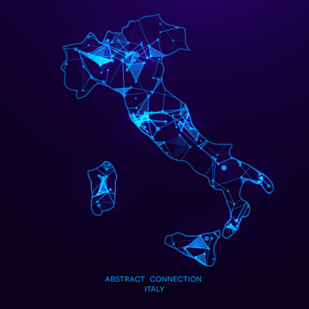 Futuristic map of Italy consisting of connecting lines and points. Polygonal texture. Abstract network connection . Digital country map . Technology vector illustration .のイラスト素材