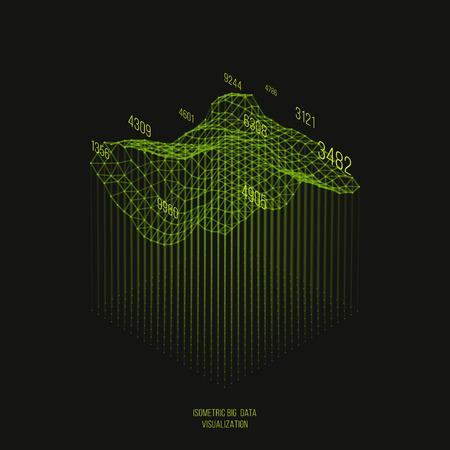 Big data visualization .Trendy infographic template. Data analysis expressed by 3d isometric landscape cut. Vector trading concept background.のイラスト素材